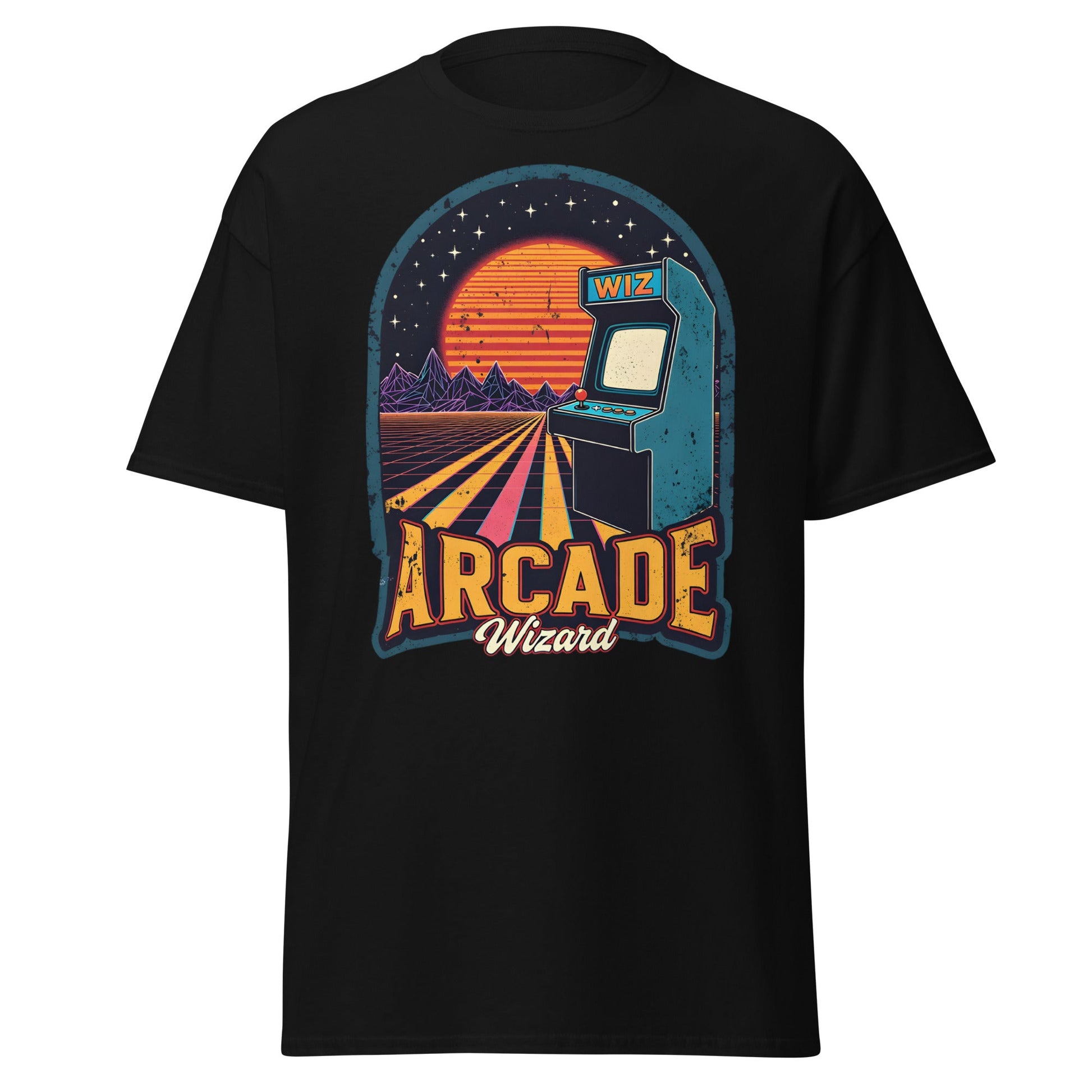 Arcade Wizard Retro Synthwave T-Shirt | Vintage Gamer Tee - Black - T-Shirts Online