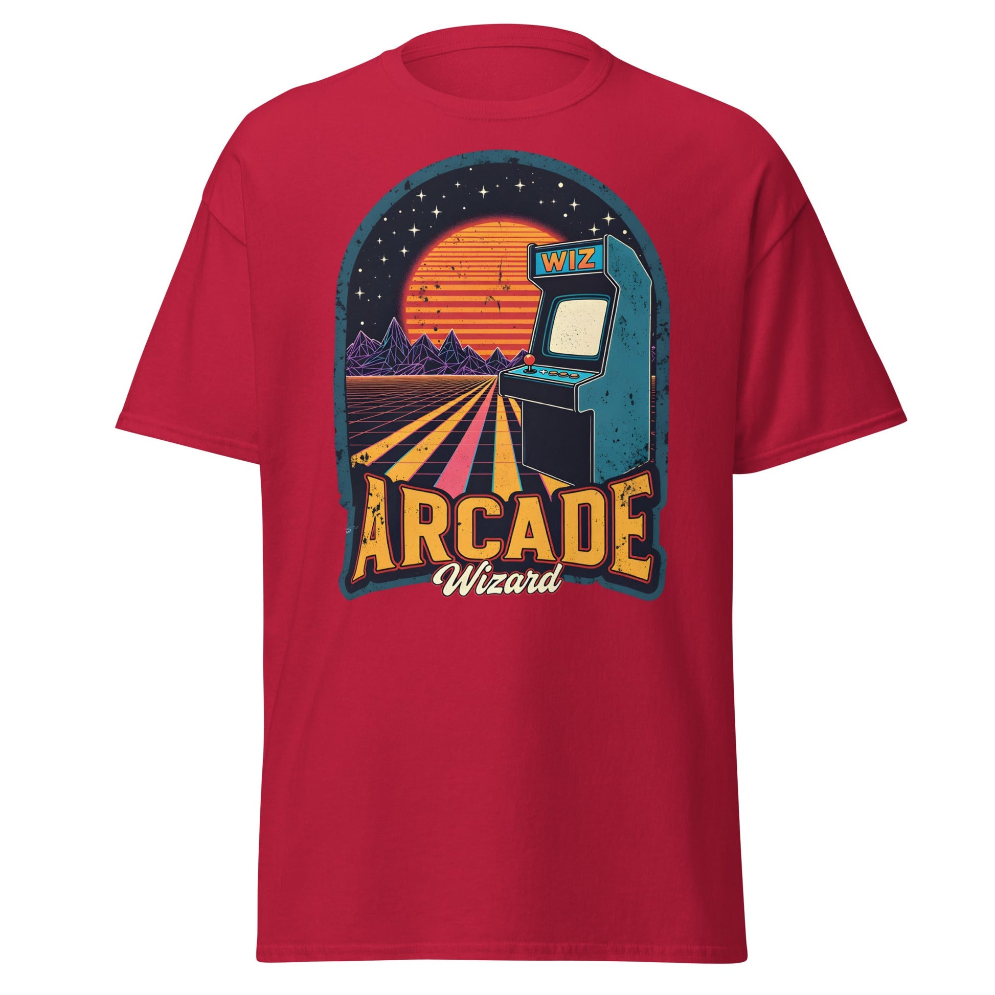 Arcade Wizard Retro Synthwave T-Shirt | Vintage Gamer Tee - Cardinal - T-Shirts Online