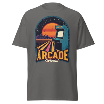 Arcade Wizard Retro Synthwave T-Shirt | Vintage Gamer Tee - Charcoal - T-Shirts Online
