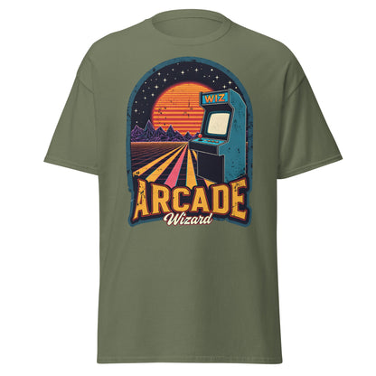 Arcade Wizard Retro Synthwave T-Shirt | Vintage Gamer Tee - Military Green - T-Shirts Online