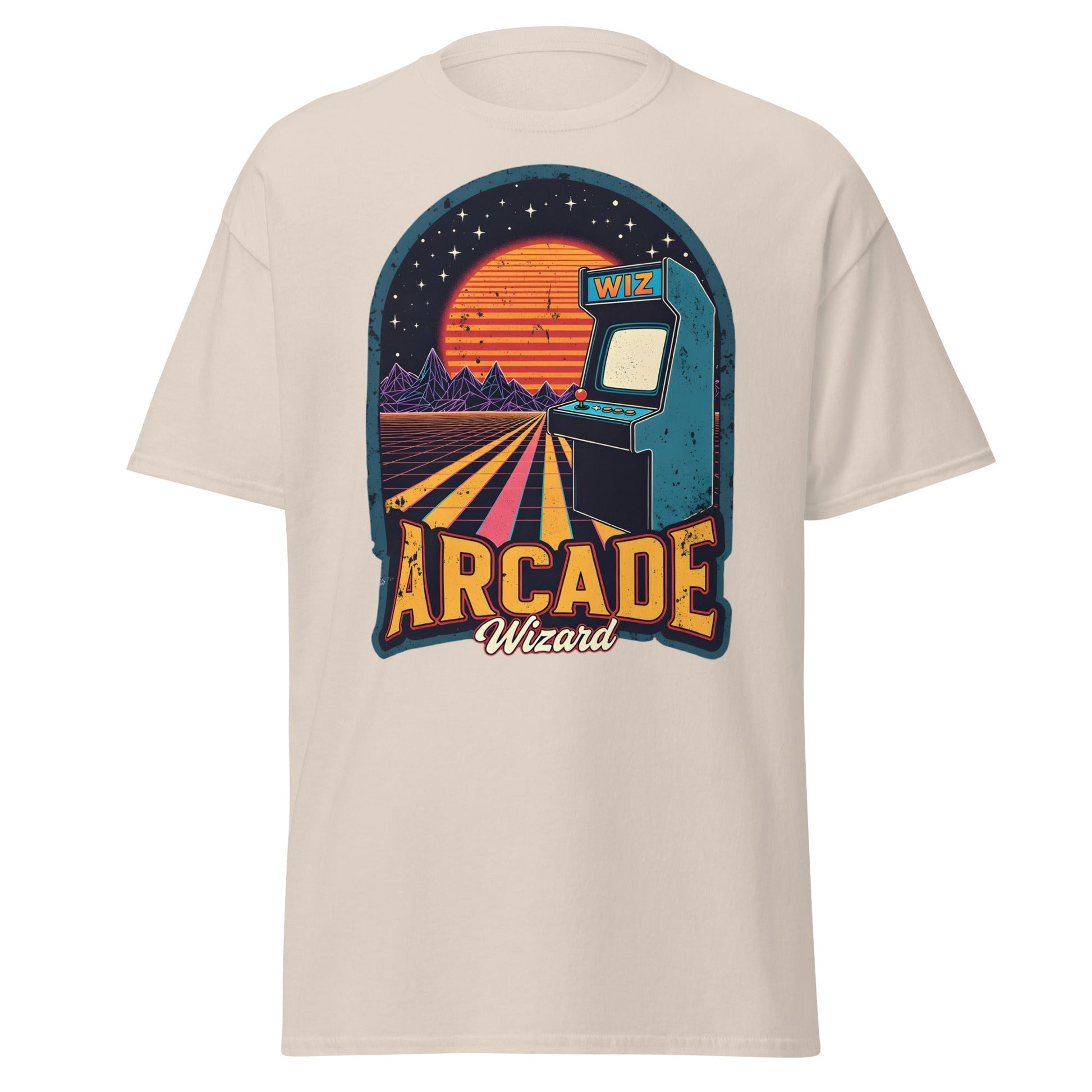 Arcade Wizard Retro Synthwave T-Shirt | Vintage Gamer Tee - Natural - T-Shirts Online