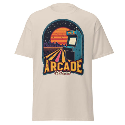 Arcade Wizard Retro Synthwave T-Shirt | Vintage Gamer Tee - Natural - T-Shirts Online