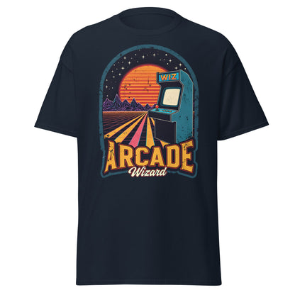 Arcade Wizard Retro Synthwave T-Shirt | Vintage Gamer Tee - Navy - T-Shirts Online