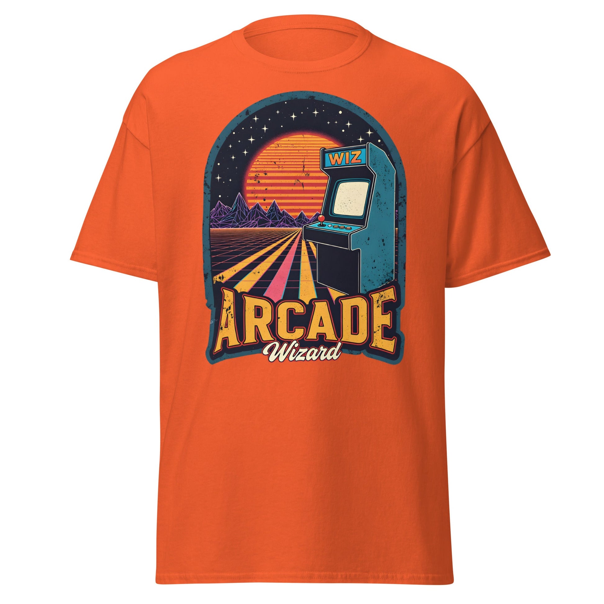 Arcade Wizard Retro Synthwave T-Shirt | Vintage Gamer Tee - Orange - T-Shirts Online