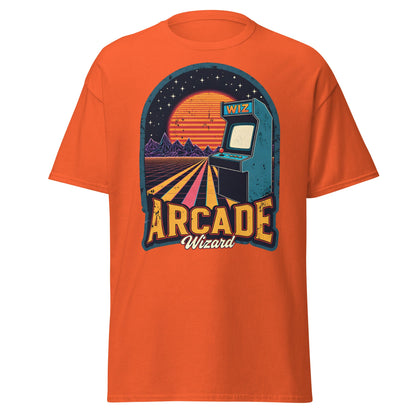 Arcade Wizard Retro Synthwave T-Shirt | Vintage Gamer Tee - Orange - T-Shirts Online