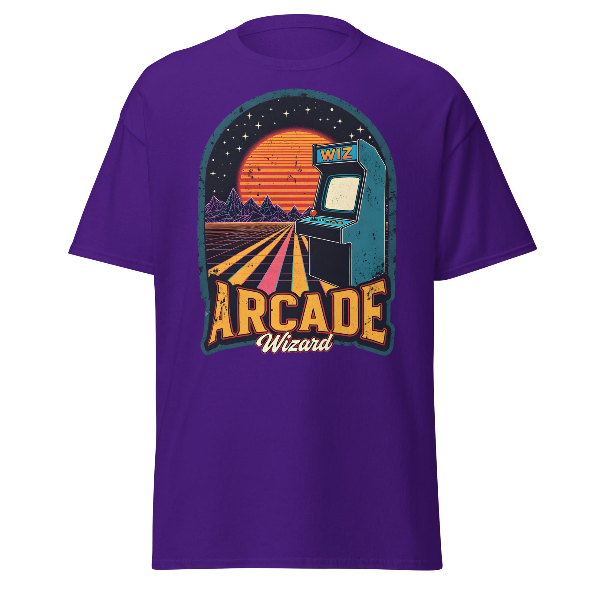 Arcade Wizard Retro Synthwave T-Shirt | Vintage Gamer Tee - Purple - T-Shirts Online