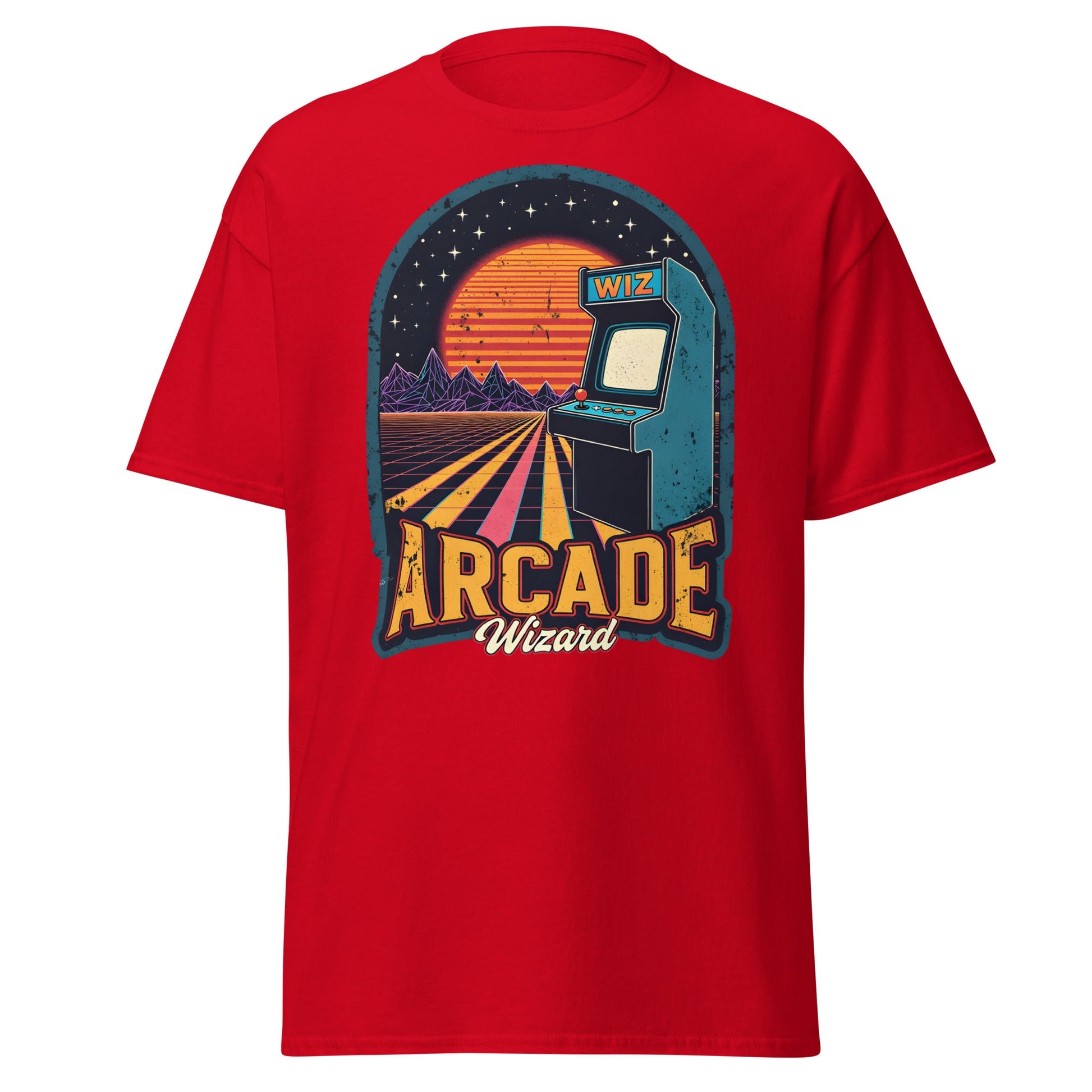 Arcade Wizard Retro Synthwave T-Shirt | Vintage Gamer Tee - Red - T-Shirts Online