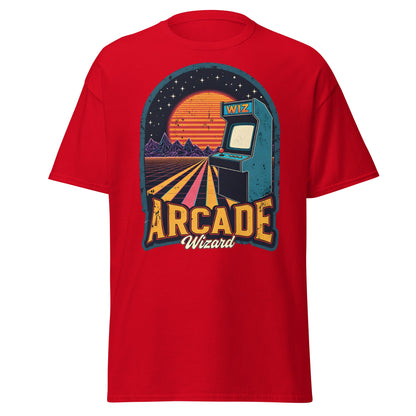 Arcade Wizard Retro Synthwave T-Shirt | Vintage Gamer Tee - Red - T-Shirts Online