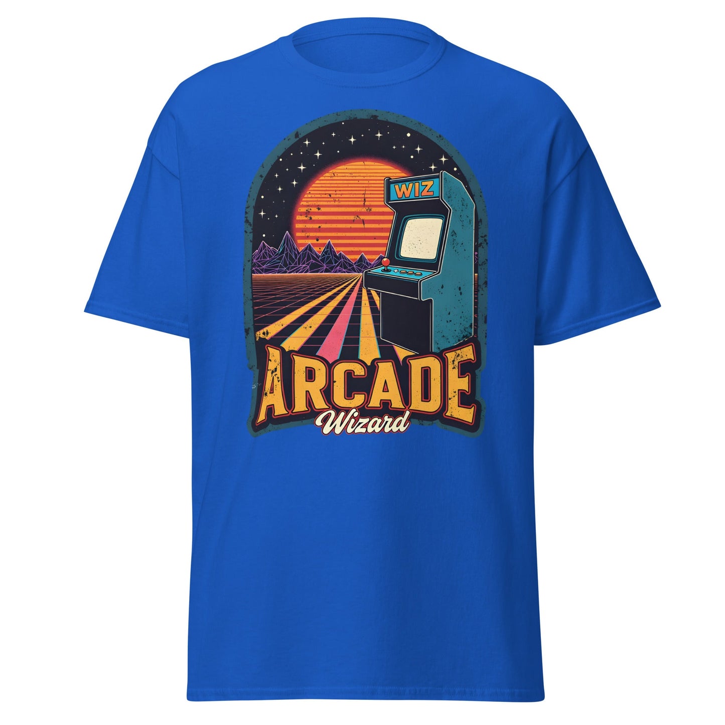 Arcade Wizard Retro Synthwave T-Shirt | Vintage Gamer Tee - Royal - T-Shirts Online