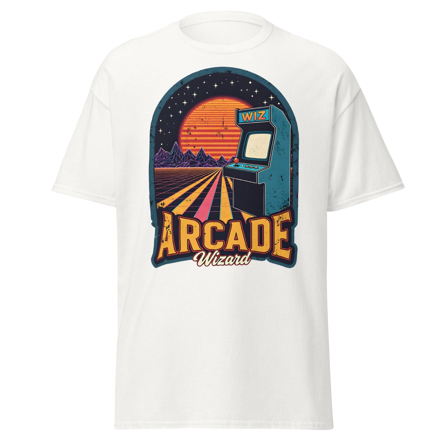 Arcade Wizard Retro Synthwave T-Shirt | Vintage Gamer Tee - White - T-Shirts Online