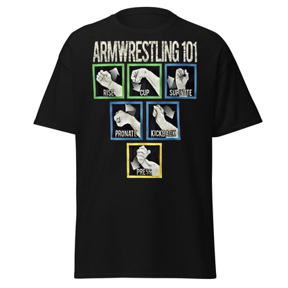 Arm Wrestling 101 Graphic Tee - Pro Techniques Shirt - Black - T-Shirts Online