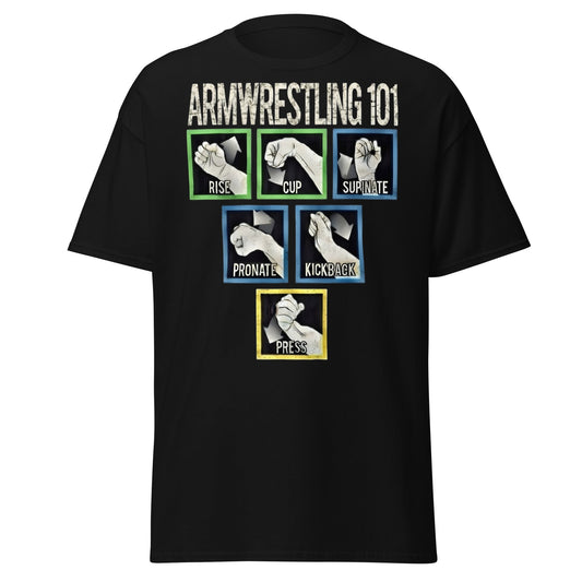 Arm Wrestling 101 Graphic Tee - Pro Techniques Shirt - Black - T-Shirts Online