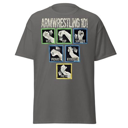 Arm Wrestling 101 Graphic Tee - Pro Techniques Shirt - Charcoal - T-Shirts Online