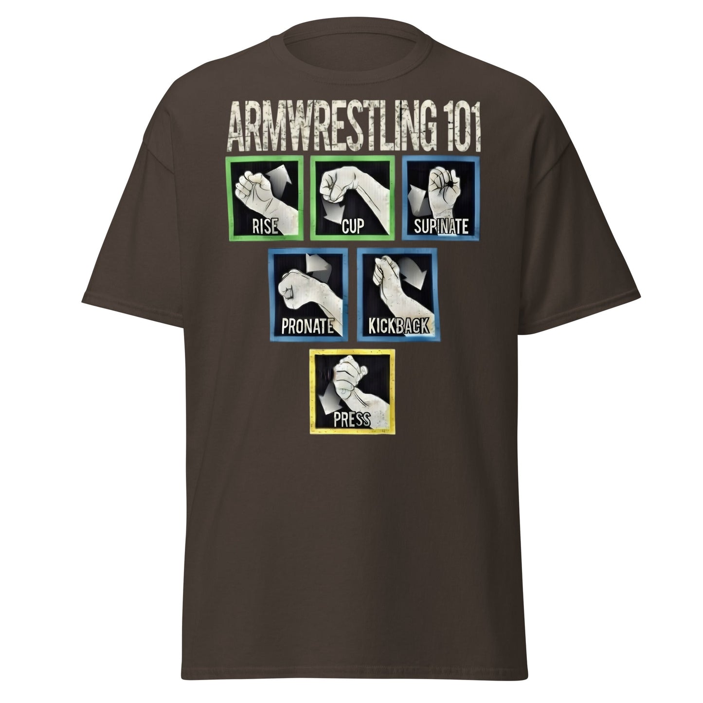 Arm Wrestling 101 Graphic Tee - Pro Techniques Shirt - Dark Chocolate - T-Shirts Online