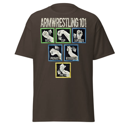 Arm Wrestling 101 Graphic Tee - Pro Techniques Shirt - Dark Chocolate - T-Shirts Online