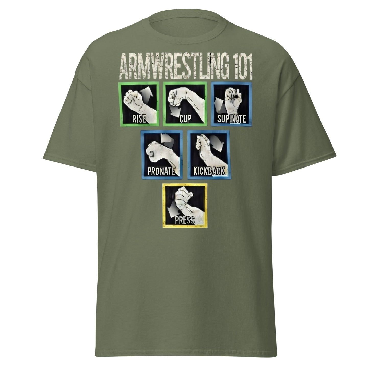 Arm Wrestling 101 Graphic Tee - Pro Techniques Shirt - Military Green - T-Shirts Online