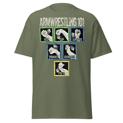 Arm Wrestling 101 Graphic Tee - Pro Techniques Shirt - Military Green - T-Shirts Online