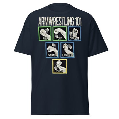 Arm Wrestling 101 Graphic Tee - Pro Techniques Shirt - Navy - T-Shirts Online