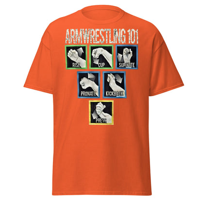 Arm Wrestling 101 Graphic Tee - Pro Techniques Shirt - Orange - T-Shirts Online