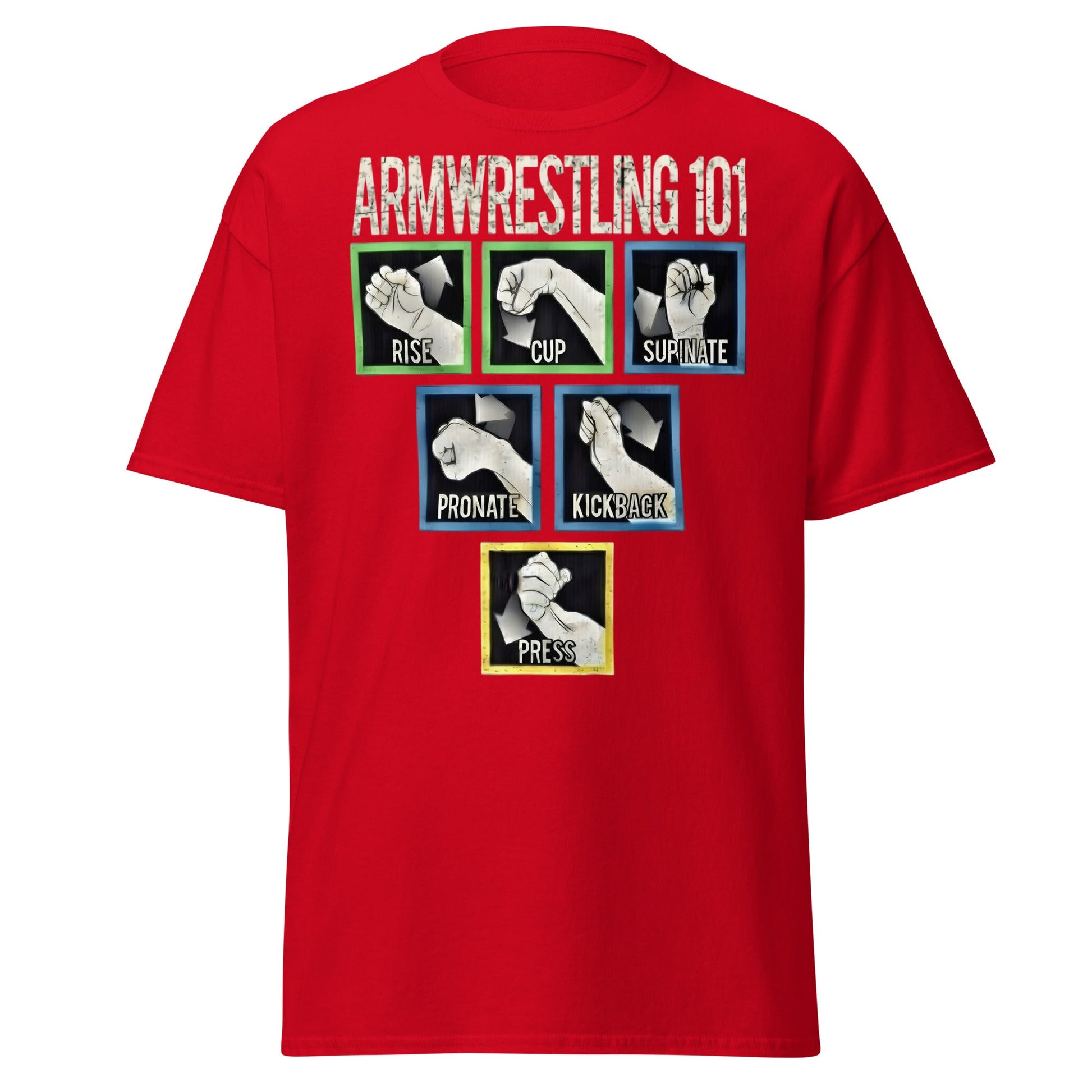 Arm Wrestling 101 Graphic Tee - Pro Techniques Shirt - Red - T-Shirts Online