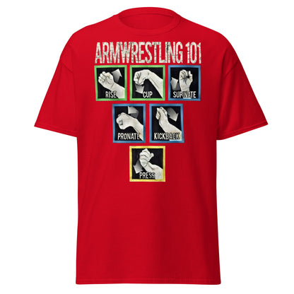 Arm Wrestling 101 Graphic Tee - Pro Techniques Shirt - Red - T-Shirts Online