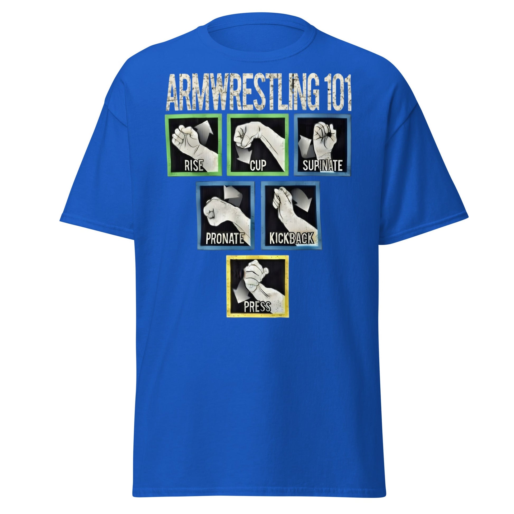 Arm Wrestling 101 Graphic Tee - Pro Techniques Shirt - Royal - T-Shirts Online