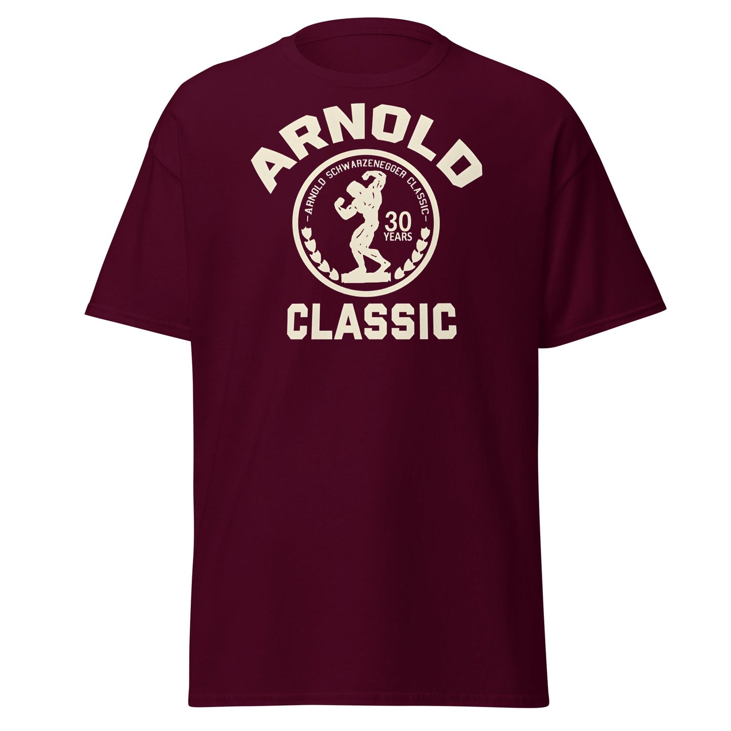 Arnold Classic 30 Years Bodybuilding T-Shirt | Vintage Gym Tee - Maroon - T-Shirts Online