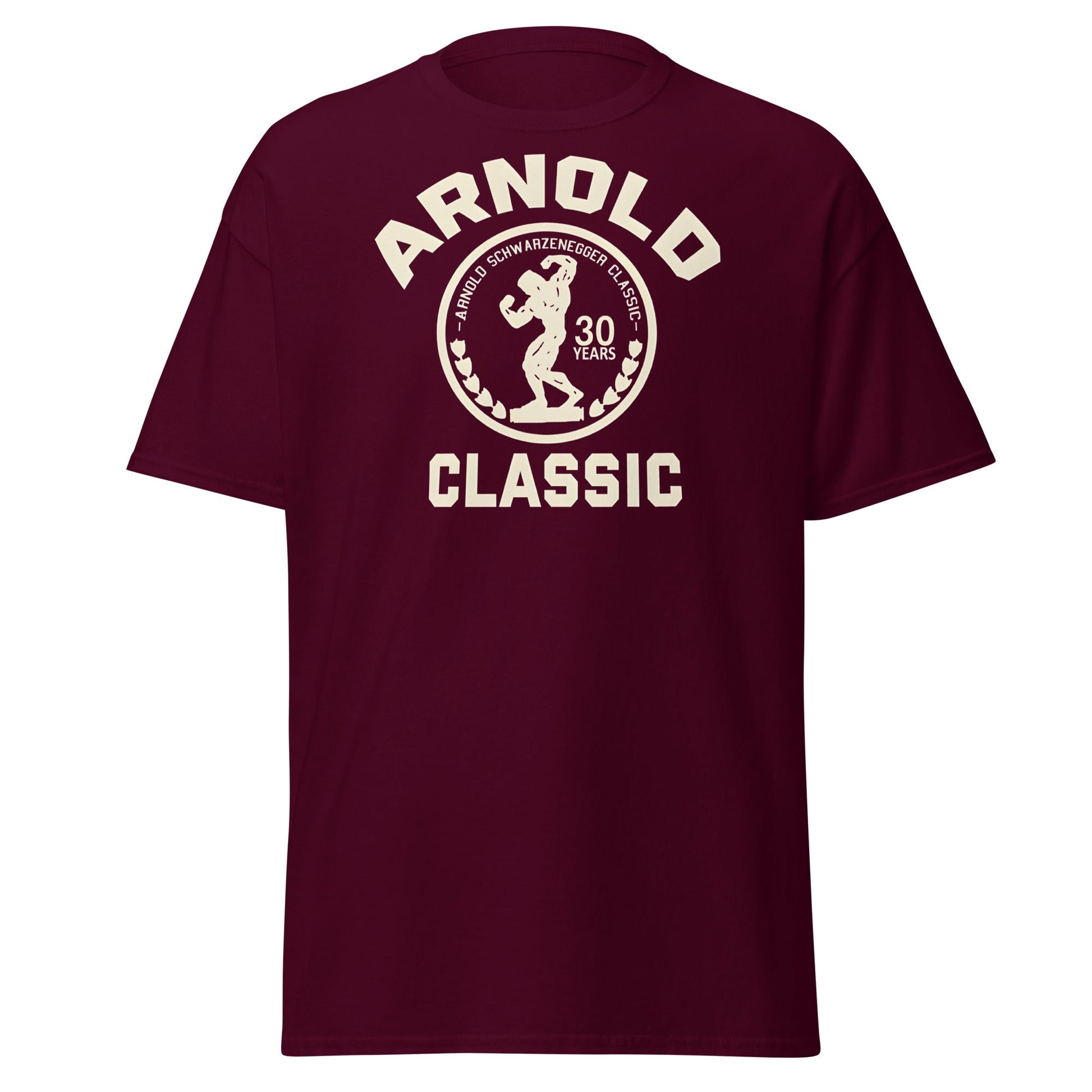 Arnold Classic 30 Years Bodybuilding T-Shirt | Vintage Gym Tee - Maroon - T-Shirts Online