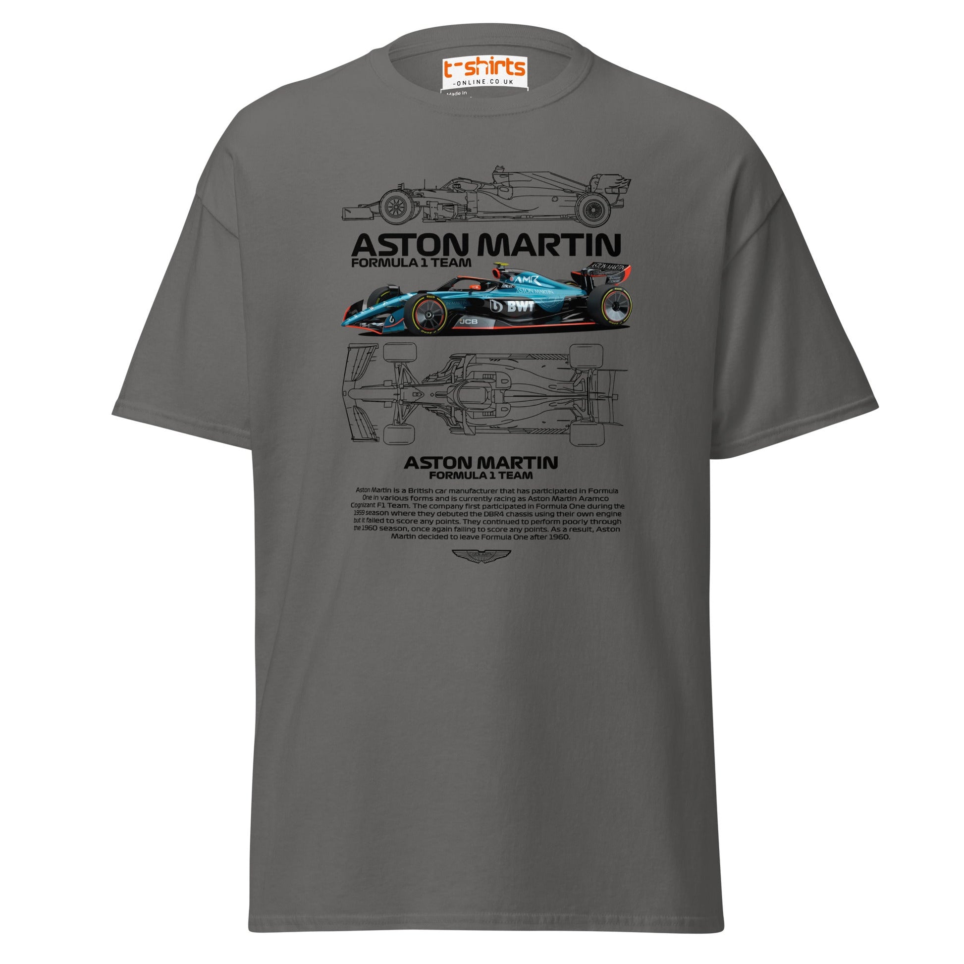 Aston Martin F1 Car T-Shirt | Racing Fan Tee - Charcoal - T-Shirts Online