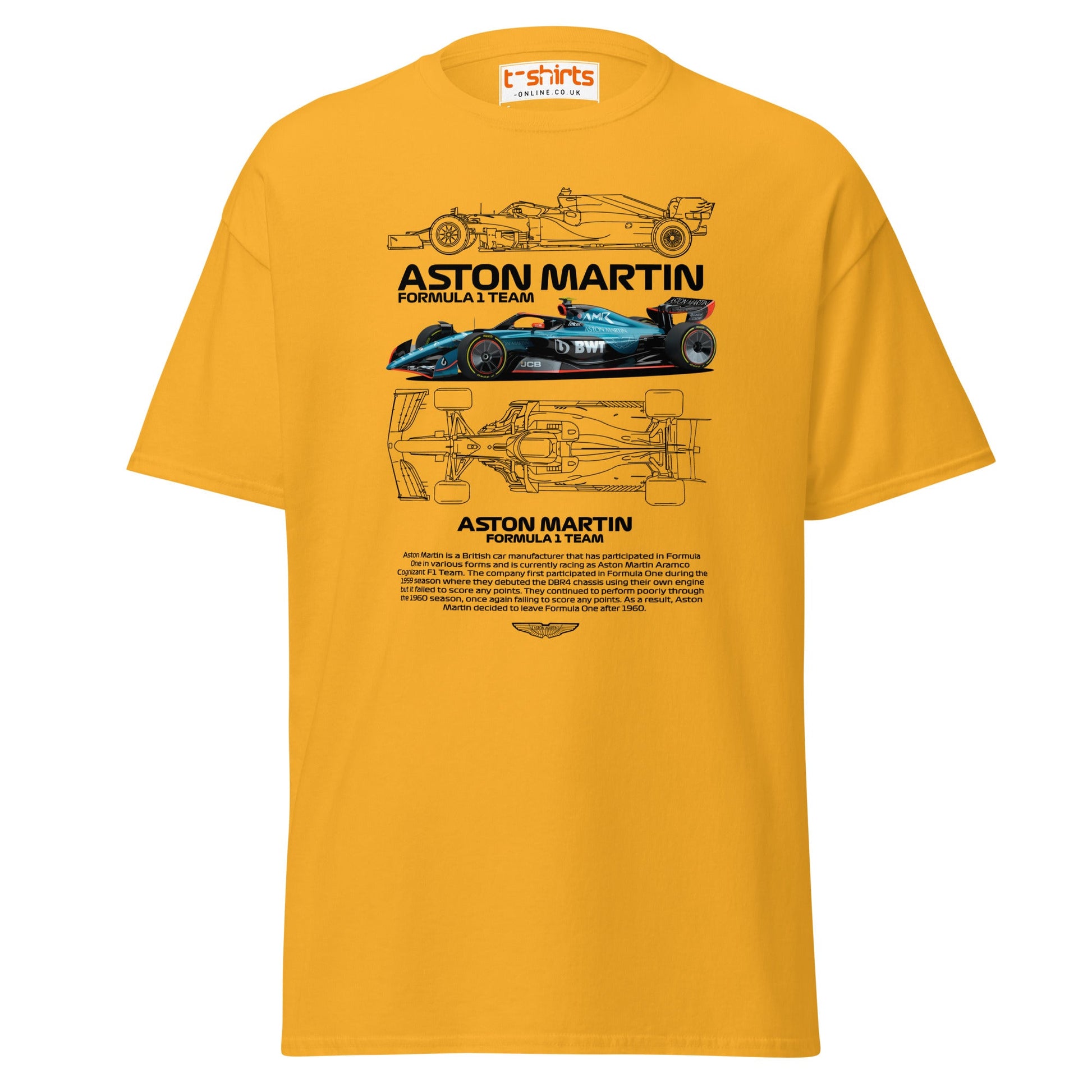Aston Martin F1 Car T-Shirt | Racing Fan Tee - Gold - T-Shirts Online