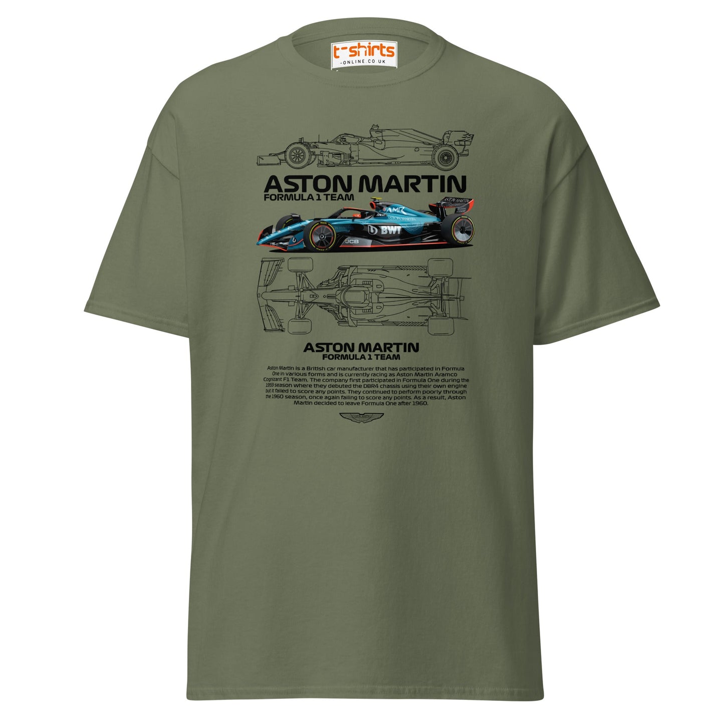 Aston Martin F1 Car T-Shirt | Racing Fan Tee - Military Green - T-Shirts Online