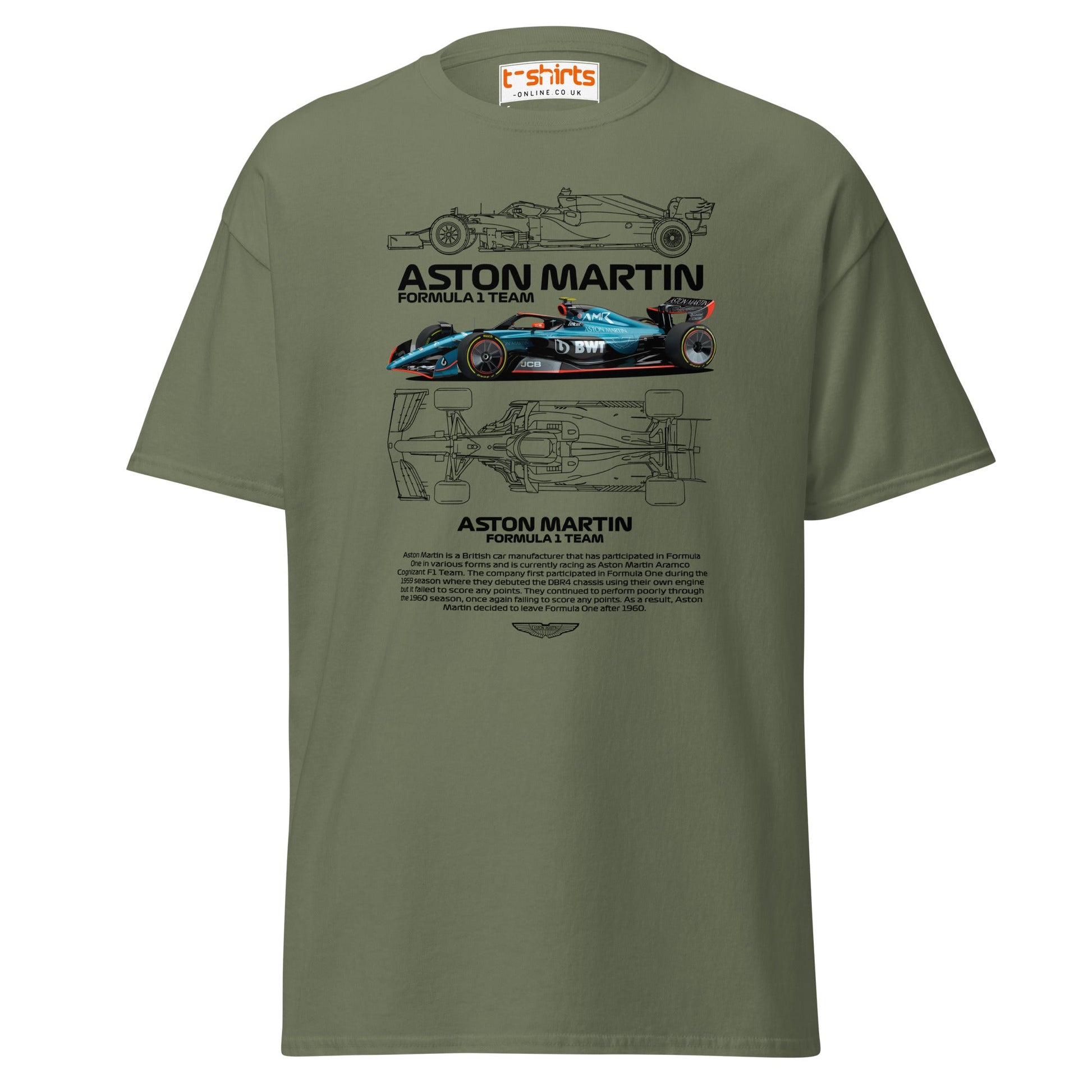 Aston Martin F1 Car T-Shirt | Racing Fan Tee - Military Green - T-Shirts Online