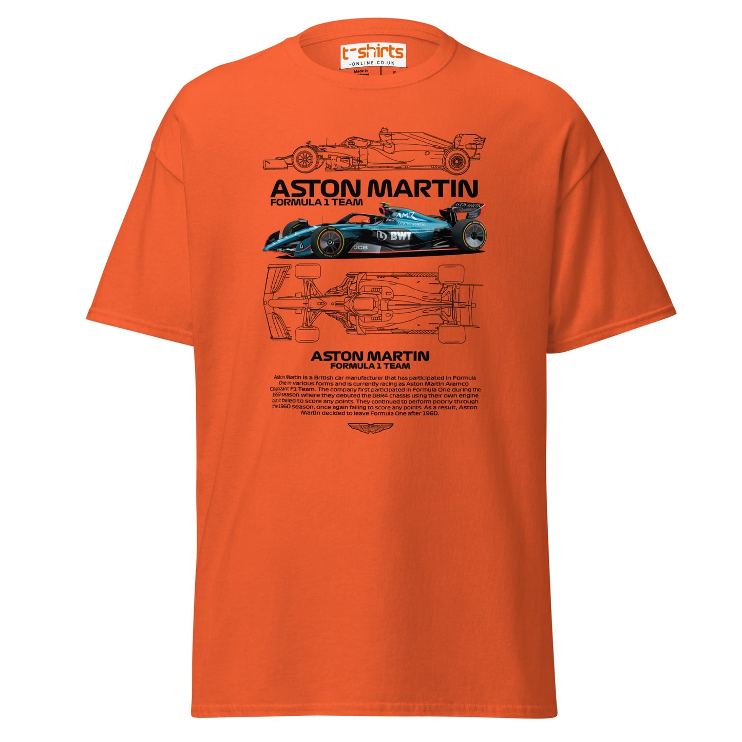Aston Martin F1 Car T-Shirt | Racing Fan Tee - Orange - T-Shirts Online
