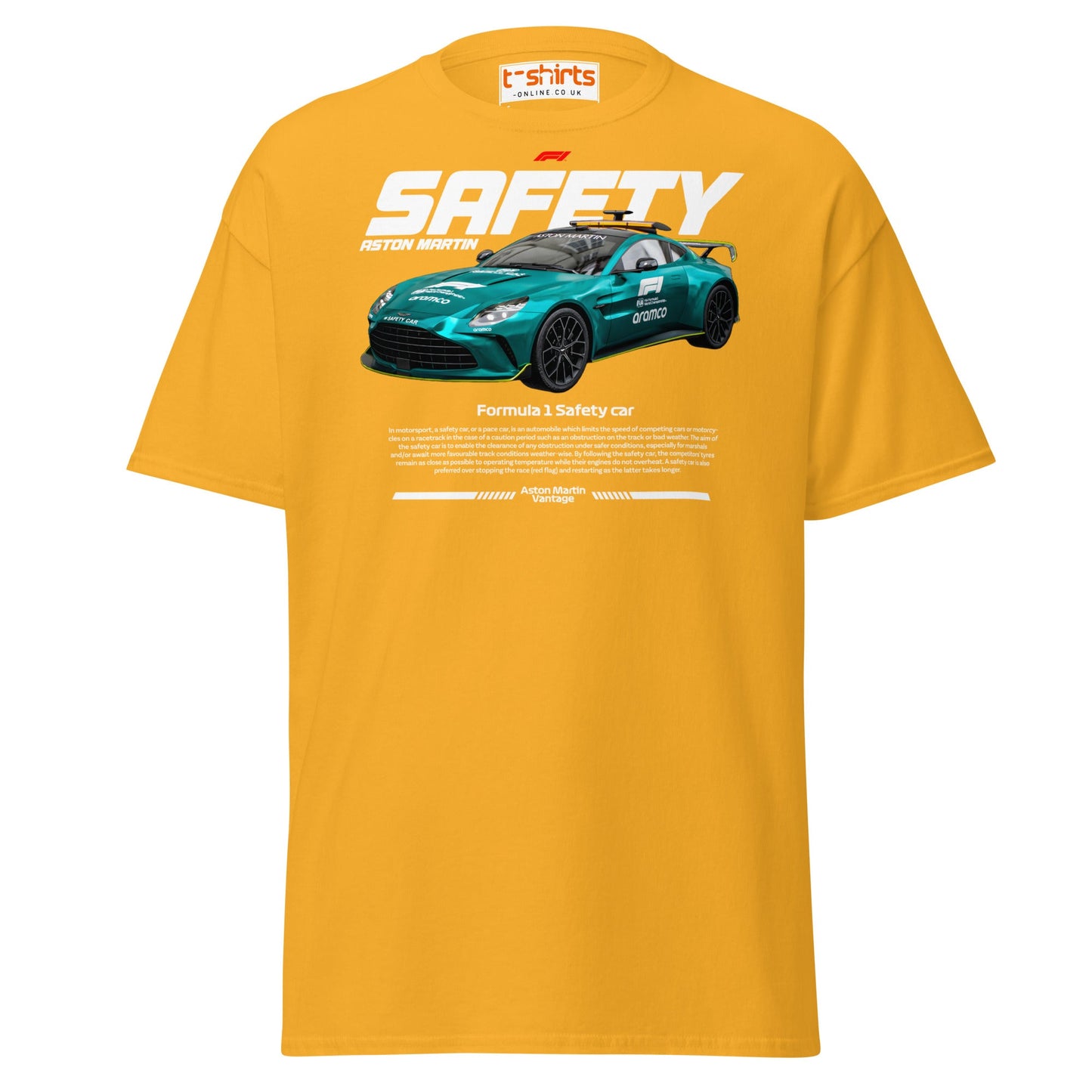 Aston Martin F1 Safety Car T-Shirt | Racing Fans Tee - Gold - T-Shirts Online