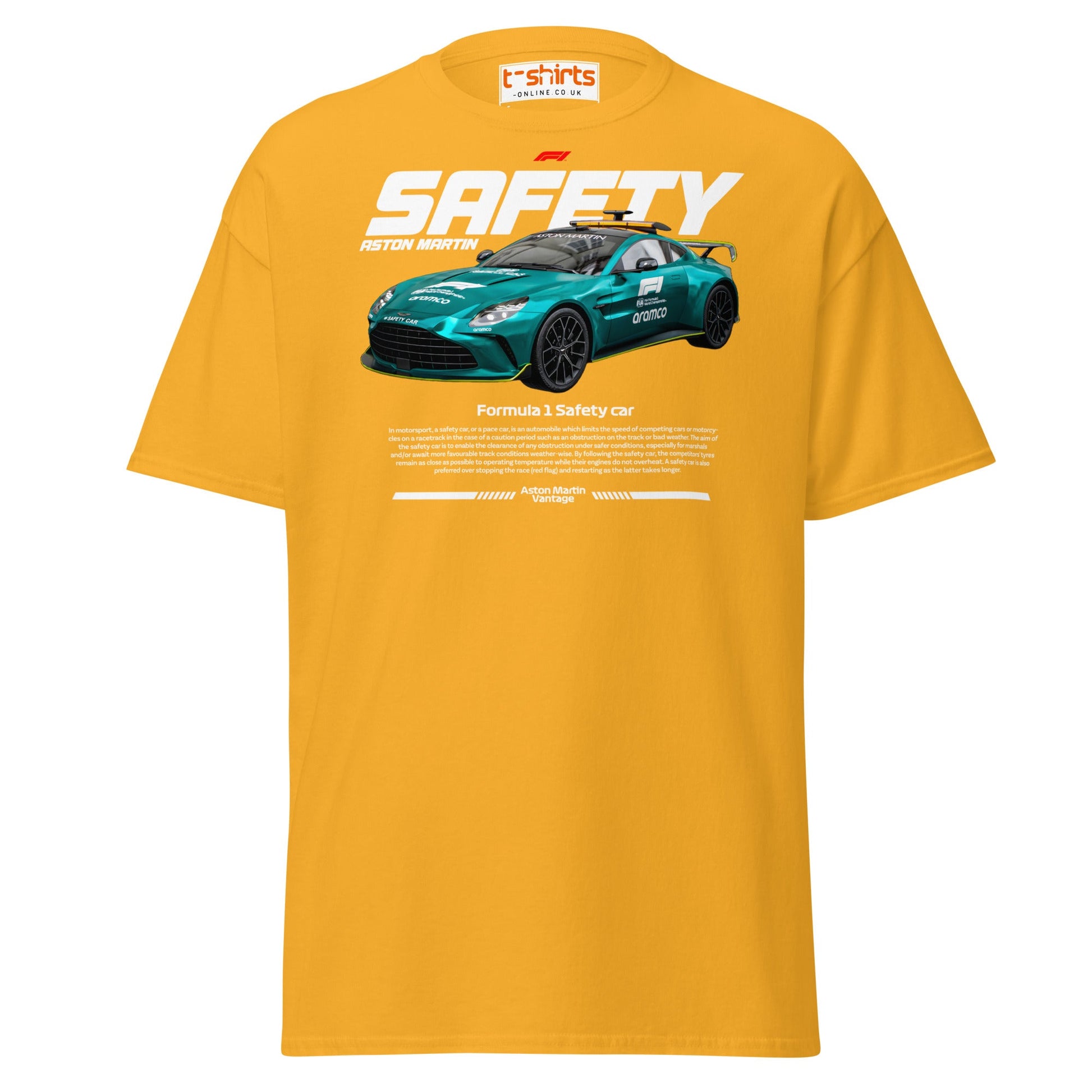 Aston Martin F1 Safety Car T-Shirt | Racing Fans Tee - Gold - T-Shirts Online