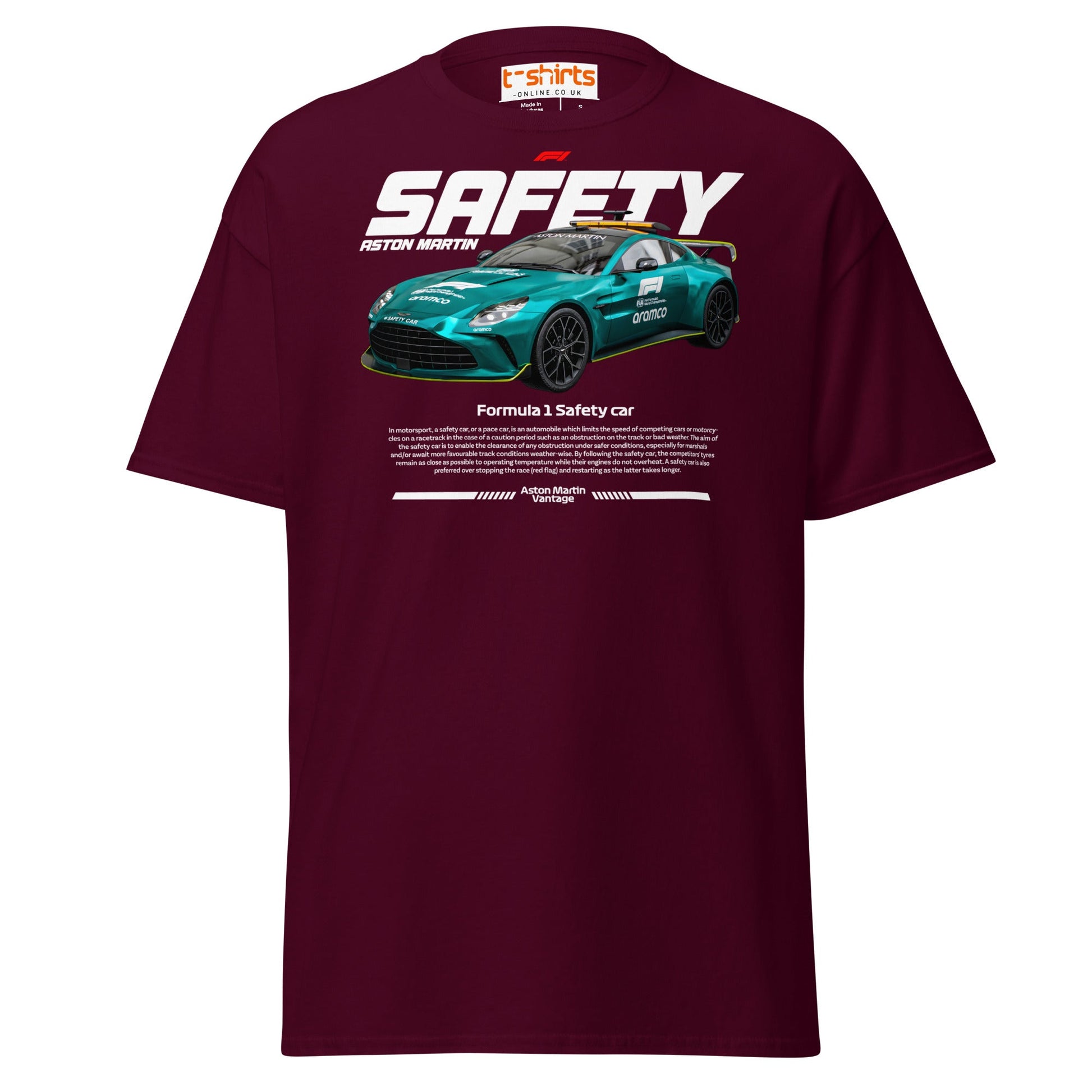 Aston Martin F1 Safety Car T-Shirt | Racing Fans Tee - Maroon - T-Shirts Online