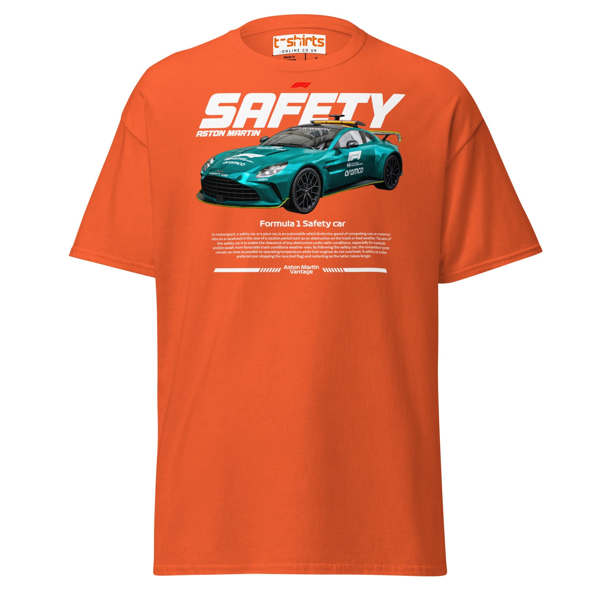 Aston Martin F1 Safety Car T-Shirt | Racing Fans Tee - Orange - T-Shirts Online
