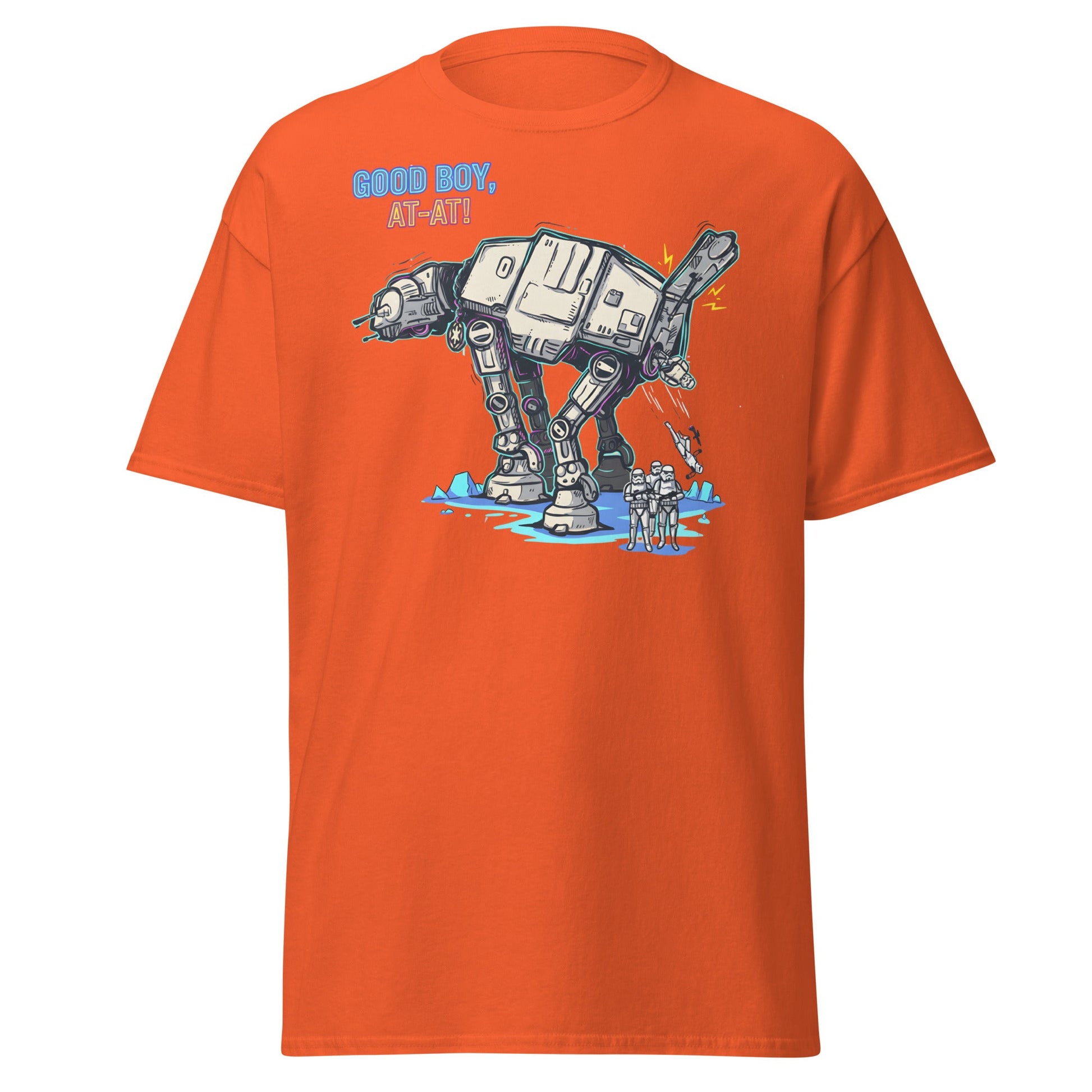 AT - AT Dog Pee Funny Sci - Fi Parody T-Shirt - Orange - T-Shirts Online