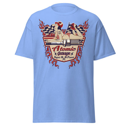 Atomic Garage Pin - Up Spark Plug Hot Rod T-Shirt - Carolina Blue - T-Shirts Online