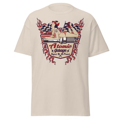 Atomic Garage Pin - Up Spark Plug Hot Rod T-Shirt - Natural - T-Shirts Online