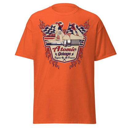 Atomic Garage Pin - Up Spark Plug Hot Rod T-Shirt - Orange - T-Shirts Online