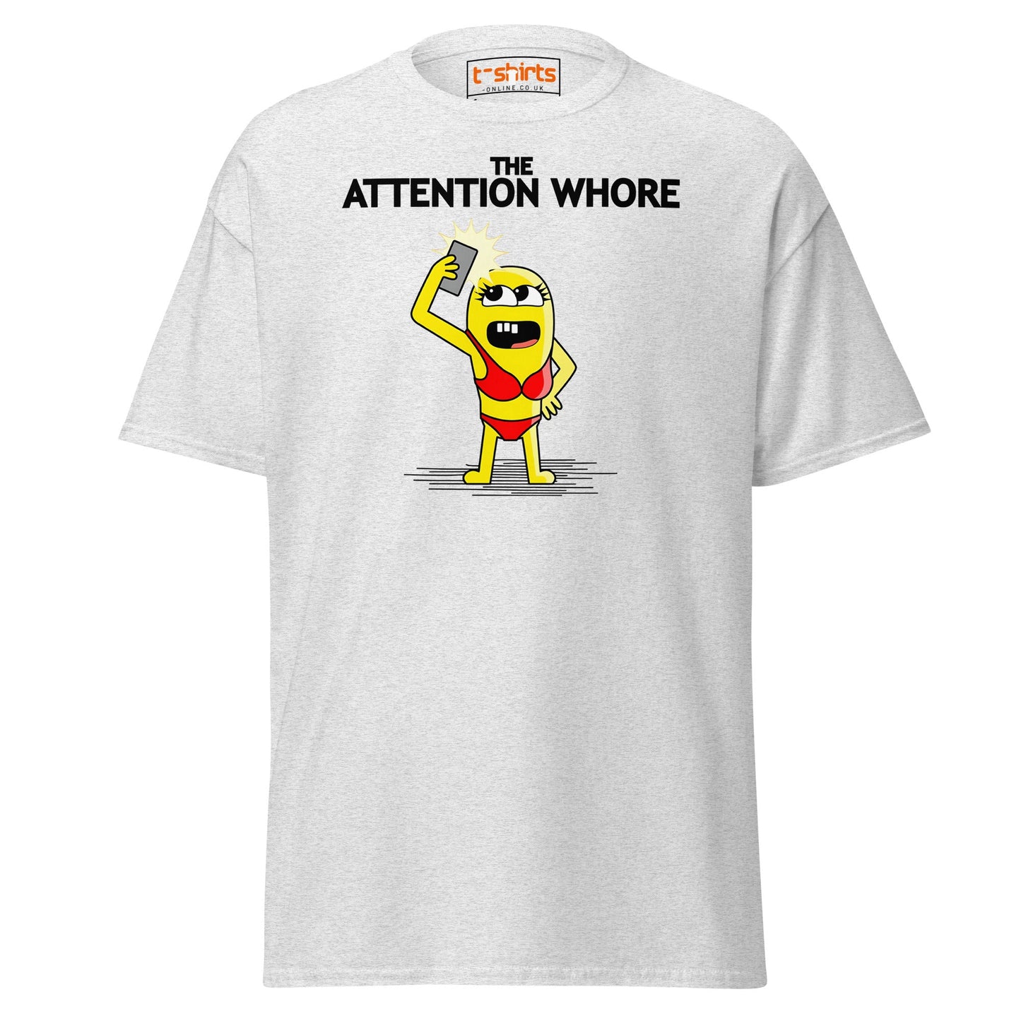 Attention Whore T-Shirt | Funny Cartoon Adult Humor Tee - Ash - T-Shirts Online