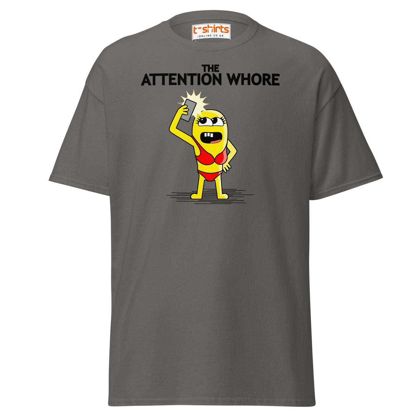 Attention Whore T-Shirt | Funny Cartoon Adult Humor Tee - Charcoal - T-Shirts Online