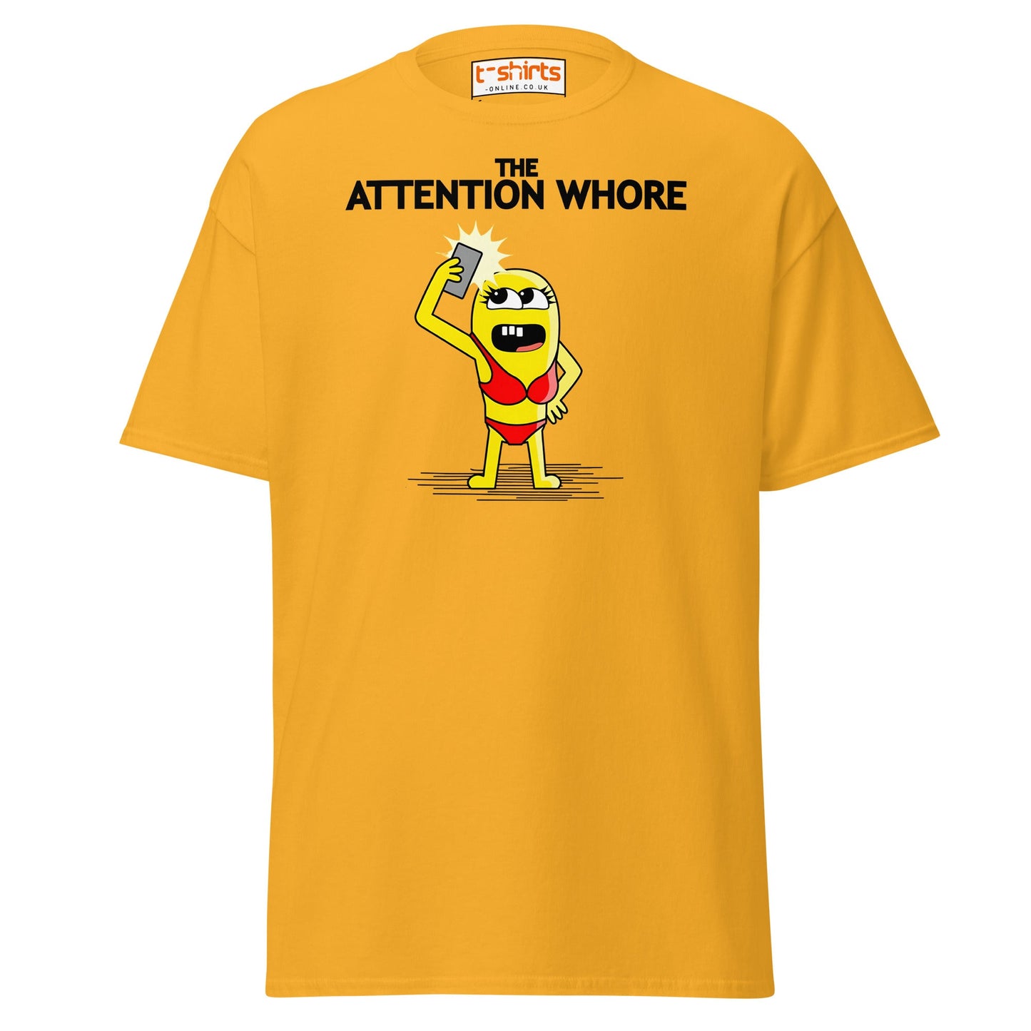 Attention Whore T-Shirt | Funny Cartoon Adult Humor Tee - Gold - T-Shirts Online