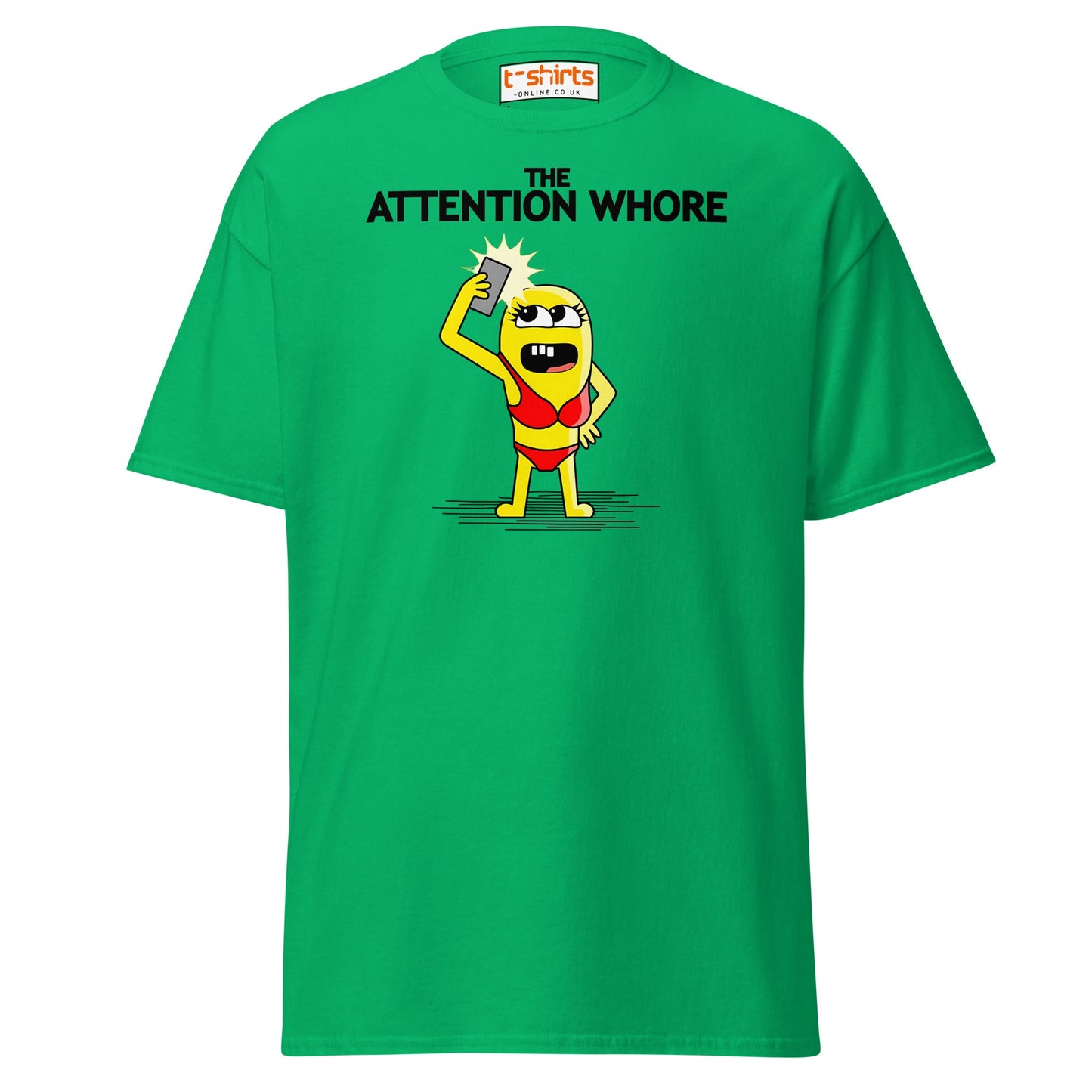 Attention Whore T-Shirt | Funny Cartoon Adult Humor Tee - Irish Green - T-Shirts Online
