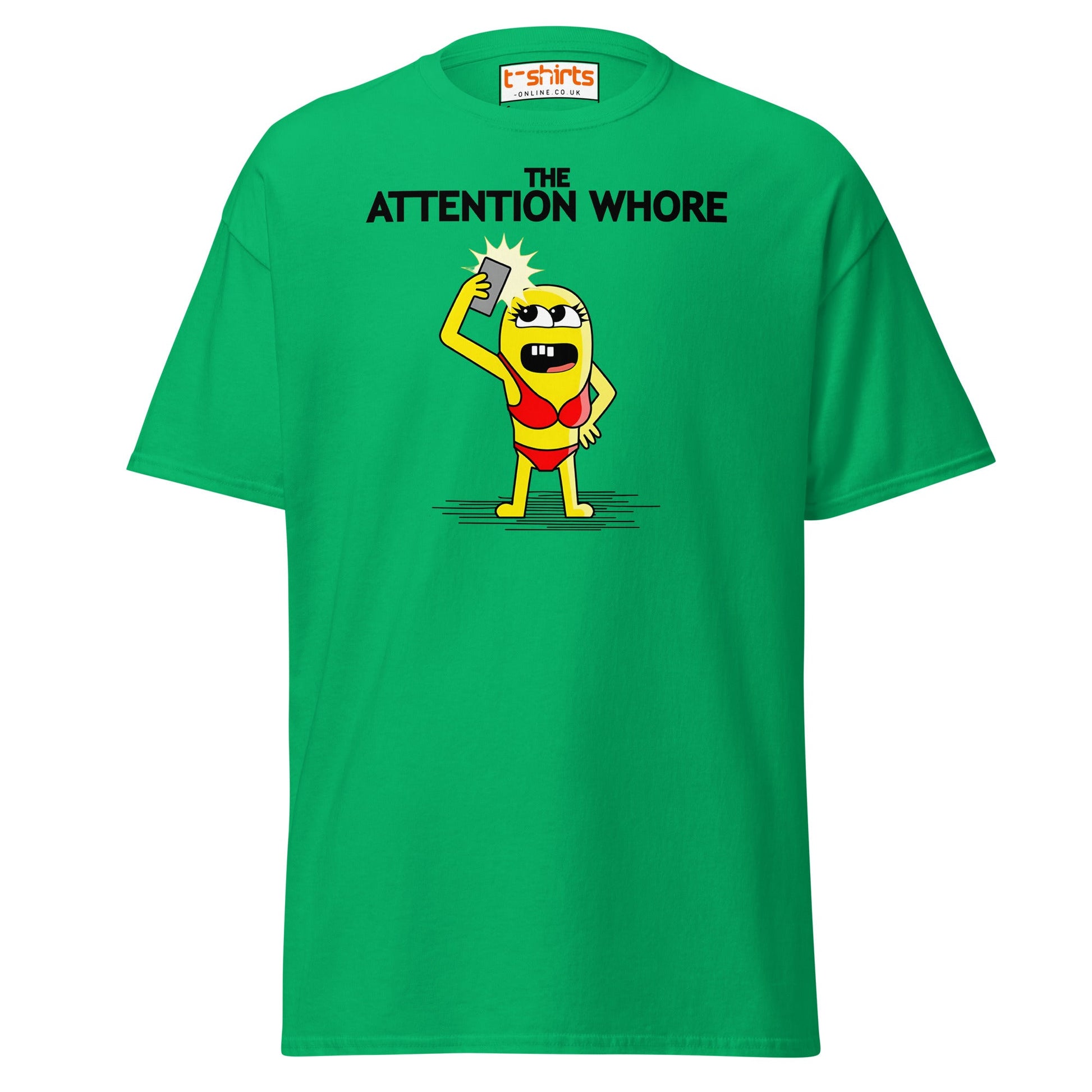 Attention Whore T-Shirt | Funny Cartoon Adult Humor Tee - Irish Green - T-Shirts Online