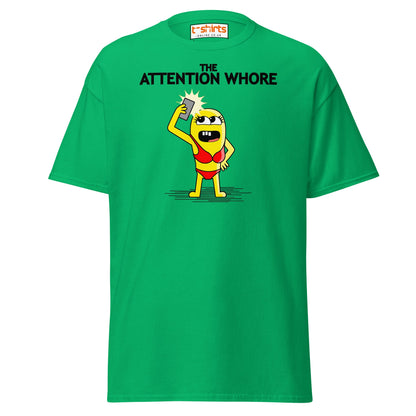 Attention Whore T-Shirt | Funny Cartoon Adult Humor Tee - Irish Green - T-Shirts Online