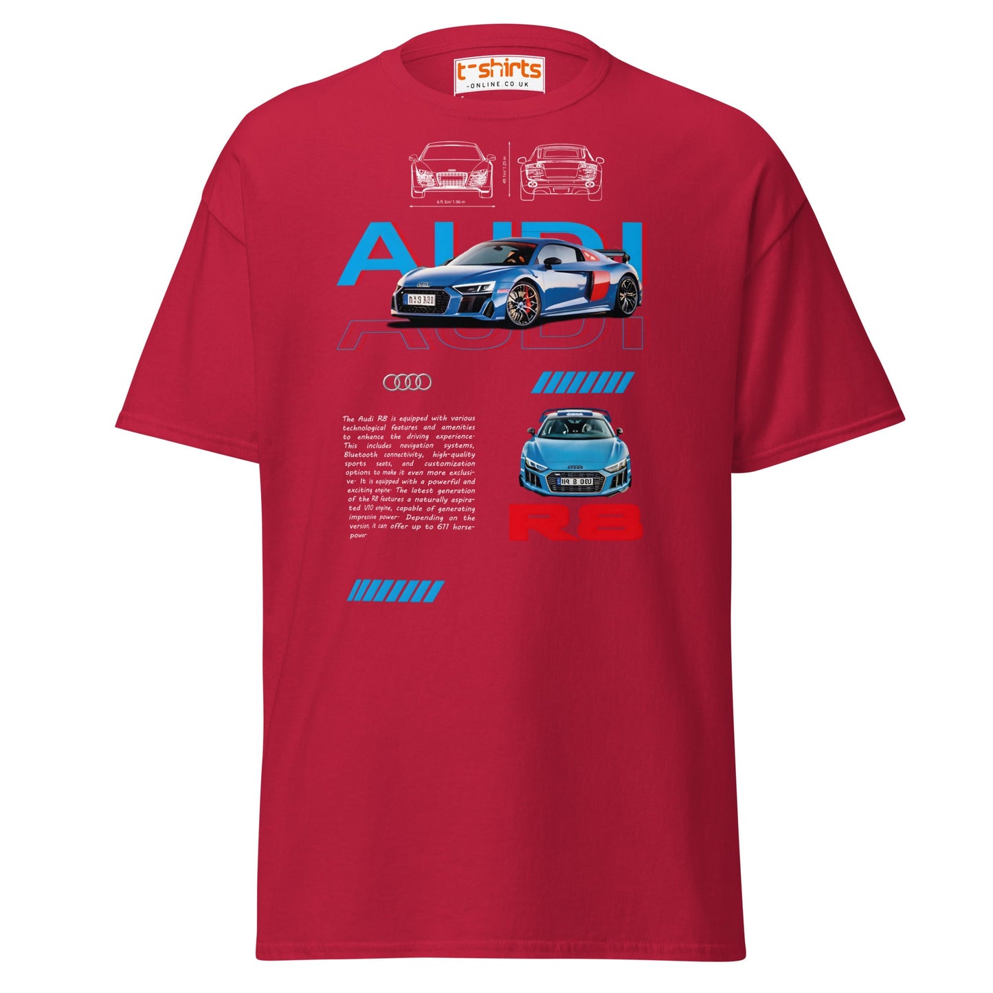 Audi R8 Blueprint T-Shirt | Supercar Enthusiast Tee - Cardinal - T-Shirts Online