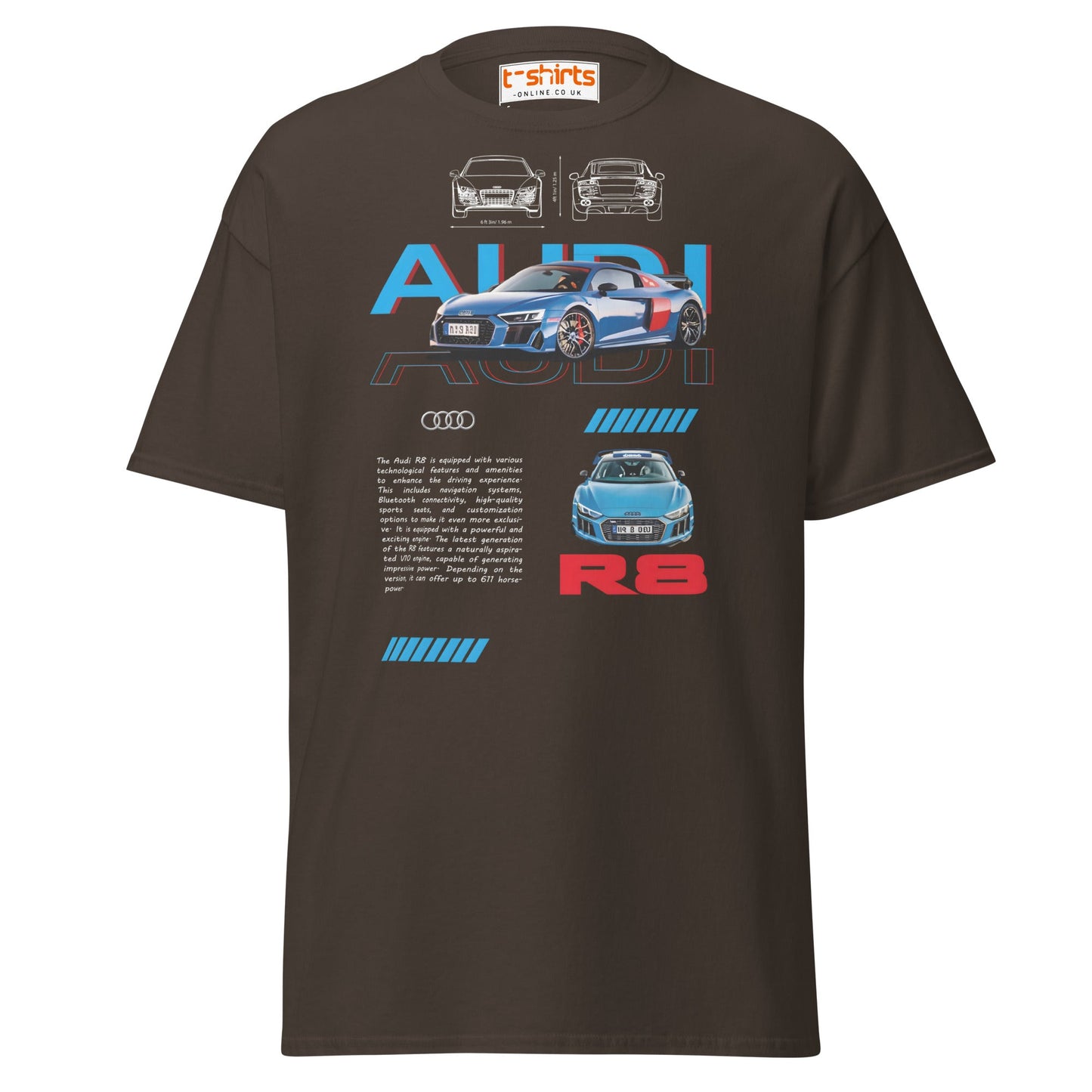 Audi R8 Blueprint T-Shirt | Supercar Enthusiast Tee - Dark Chocolate - T-Shirts Online