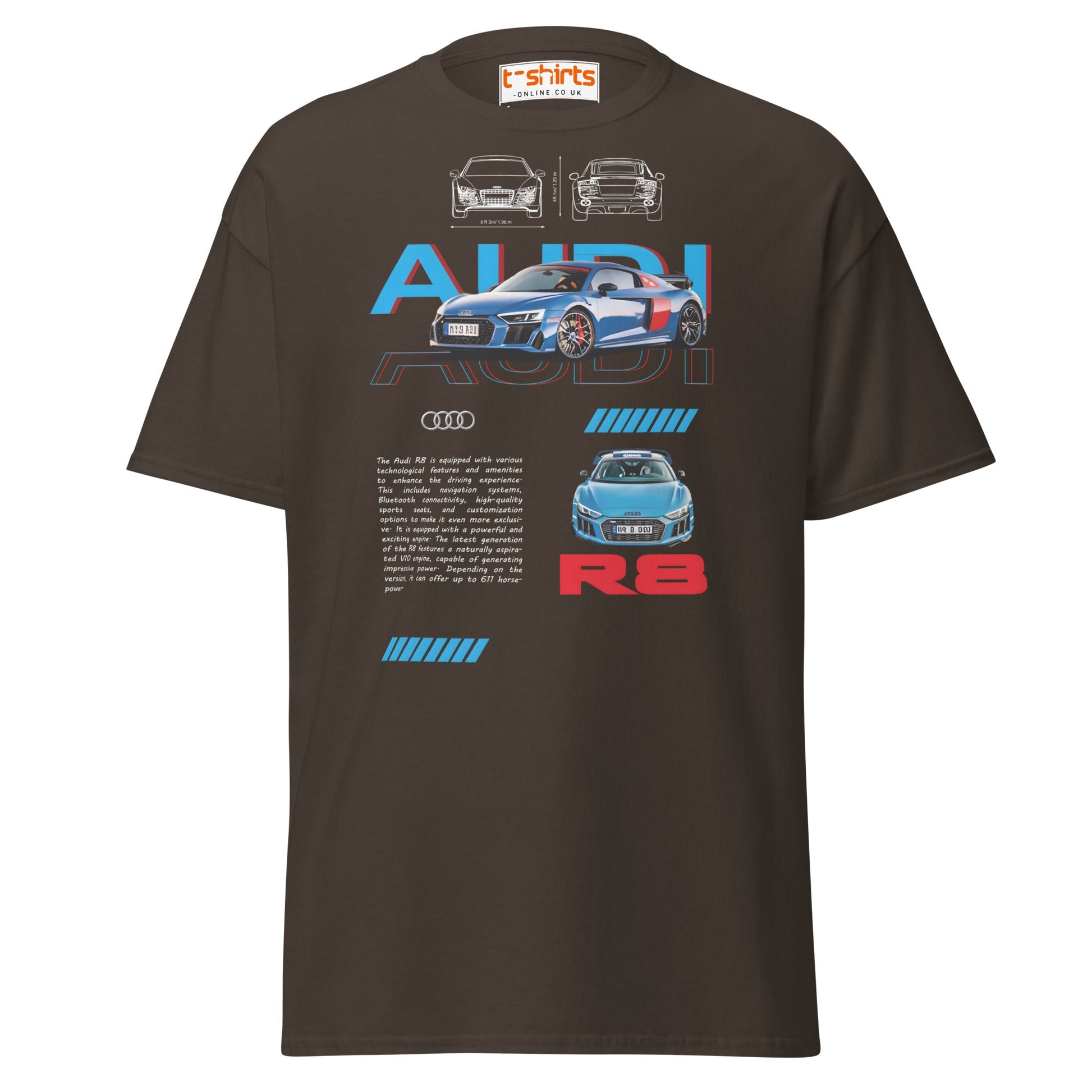 Audi R8 Blueprint T-Shirt | Supercar Enthusiast Tee - Dark Chocolate - T-Shirts Online